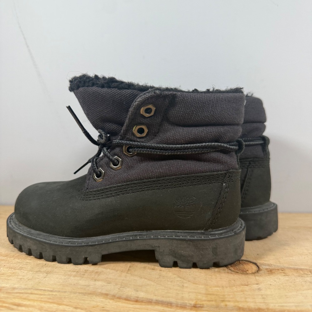 Timberland Boots Toddlers 8 Black Leather Faux Fur Fold Down 43860 Winter Snow